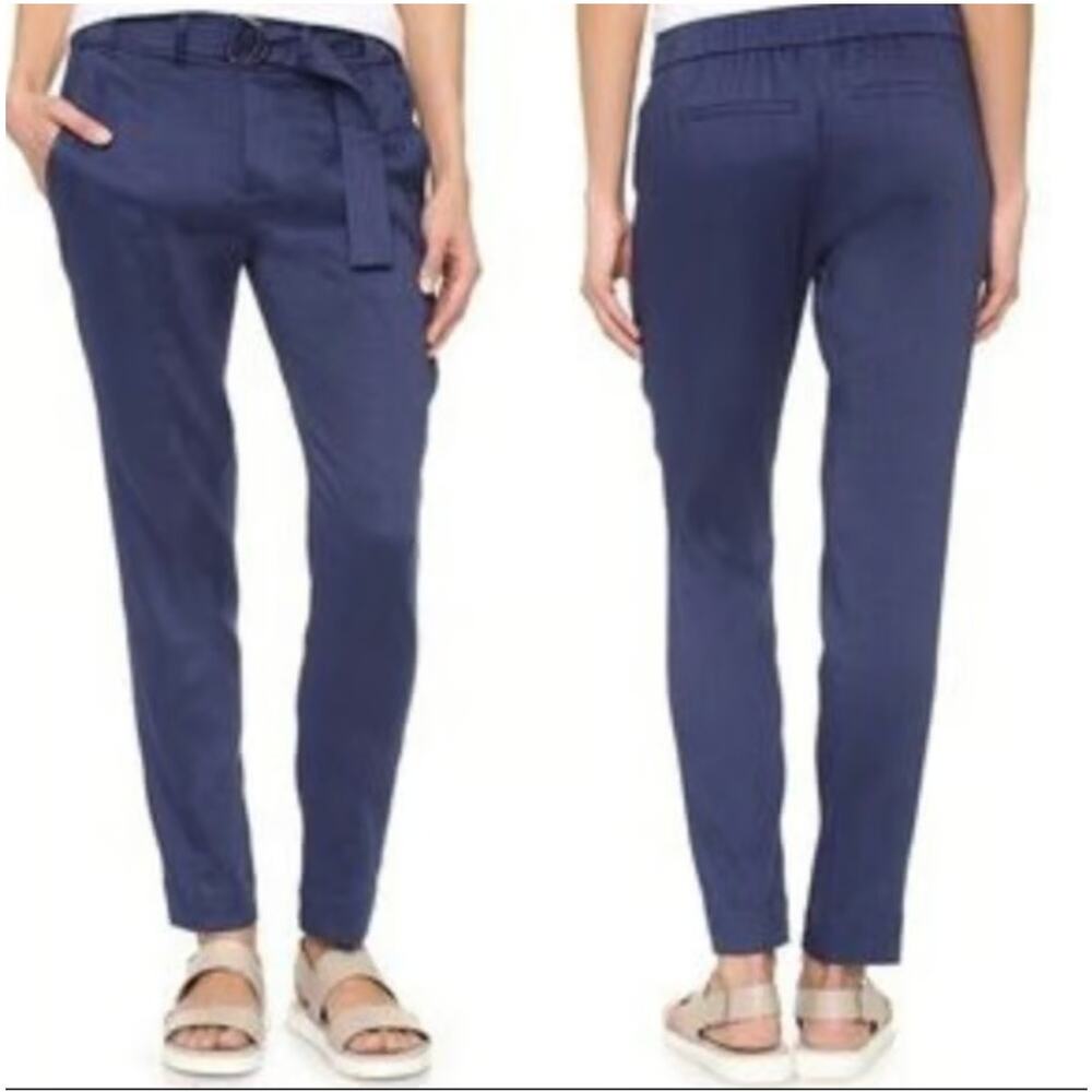 NWOT Vince Navy Blue Linen-Blend Belted Trouser Casual Ankle Pant Size 2